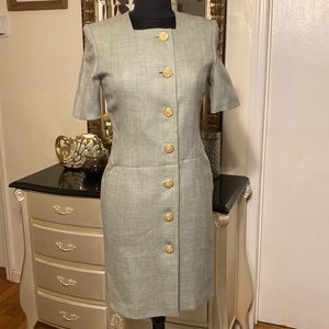 LILLY WOMEN 100% WOOL LINING 100% POLYESTER WOMEN GREEN GOLD DRESS SIZE 7